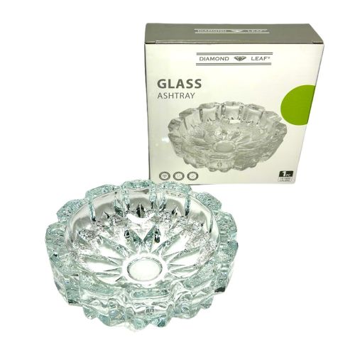 DIAMOND LEAF ROUND ASHTRAY GLASS