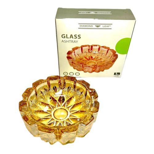 DIAMOND LEAF ROUND ASHTRAY GLASS GOLD