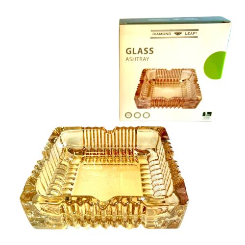DIAMOND LEAF SQUARE GLASS ASHTRAY GOLD