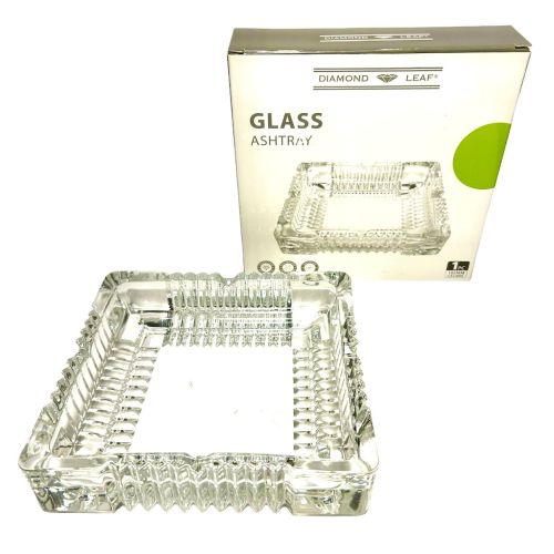 DIAMOND LEAF SQUARE GLASS ASHTRAY SILVER