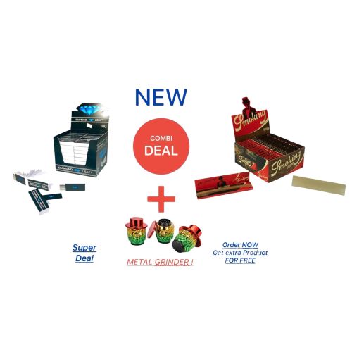 SMOKING BROWN + DIAMOND LEAF FILTER TIPS COMBIDEAL + FREE METAL RASTA GRINDER