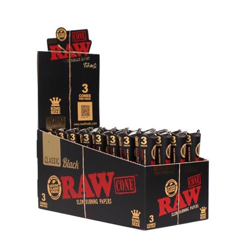 RAW CLASSIC BLACK CONES 3 PER PACK BOX/32