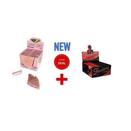 SMOKING BLACK + DIAMOND LEAF PINK FILTER TIPS BOX/100