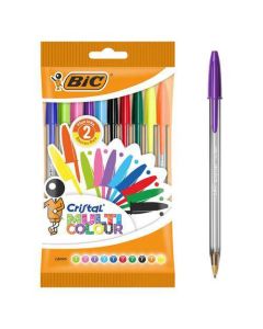 Balpen Cristal Multicolour brede punt assortiment - BIC PACK/10