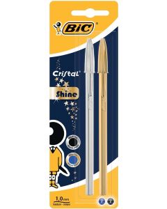 Balpen BIC Cristal Shine blister met 2 stuks goud en zilver PACK/2