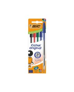 Balpen Bic Cristal medium assorti blister à 5 stuks PACK/4