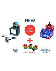 SMOKING BLUE + DIAMOND LEAF FILTER TIPS COMBIDEAL + FREE METAL RASTA GRINDER