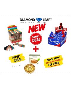 SMOKING BLUE + DIAMOND LEAF FILTER TIPS RAINBOW BOX/100 + FREE ASHTRAY GIFT