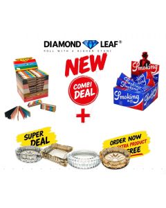 SMOKING BLUE + DIAMOND LEAF RAINBOW TIPS BOX/100 + FREE ASHTRAY