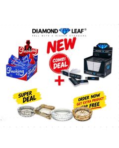 SMOKING BLUE + DIAMOND LEAF FILTER TIPS BOX/100 + FREE ASHTRAY