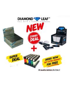 RIZLA MICRON SLIM + DIAMOND LEAF FILTER TIPS BOX/100 + FREE DISPOSABLE LIGHTERS