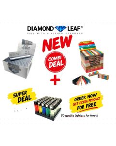 RIZLA SILVER SLIM + DIAMOND LEAF RAINBOW FILTER TIPS BOX/100 + FREE DISPOSABLE LIGHTER